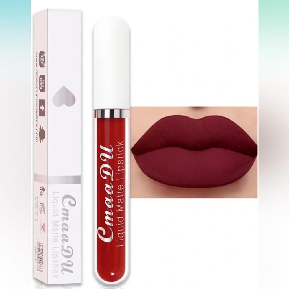 CmaaDu (17) Wine Red Liquid Matte Lipstick. 24 Hour Lips.  #17